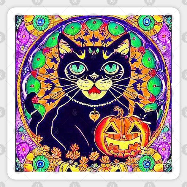 Smiling Halloween Black Cat Sticker by Black Cat Alley